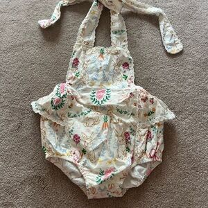 SweetHoney Down the bunny trail Easter ruffle bubble romper